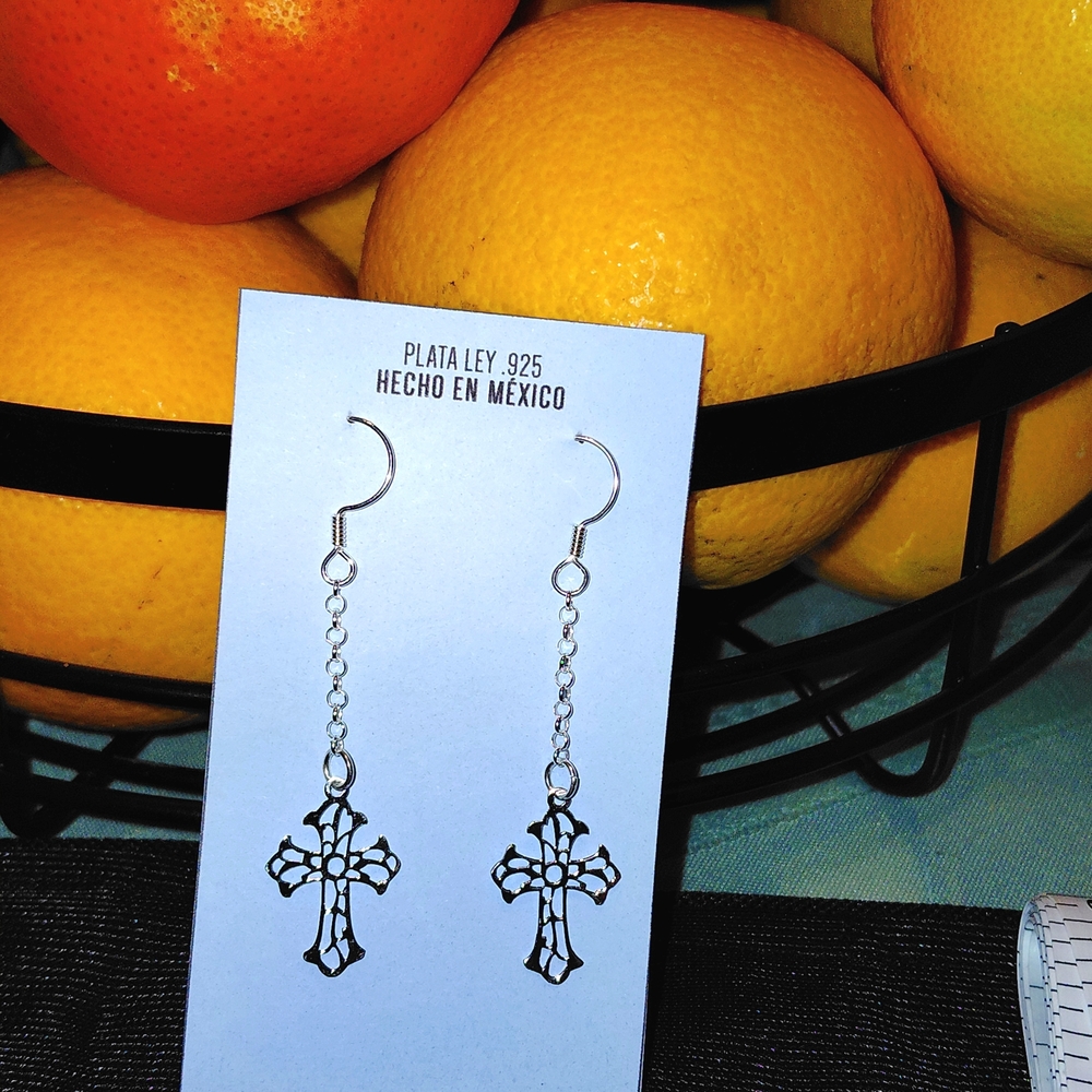 Silver Cross Dangle Earrings